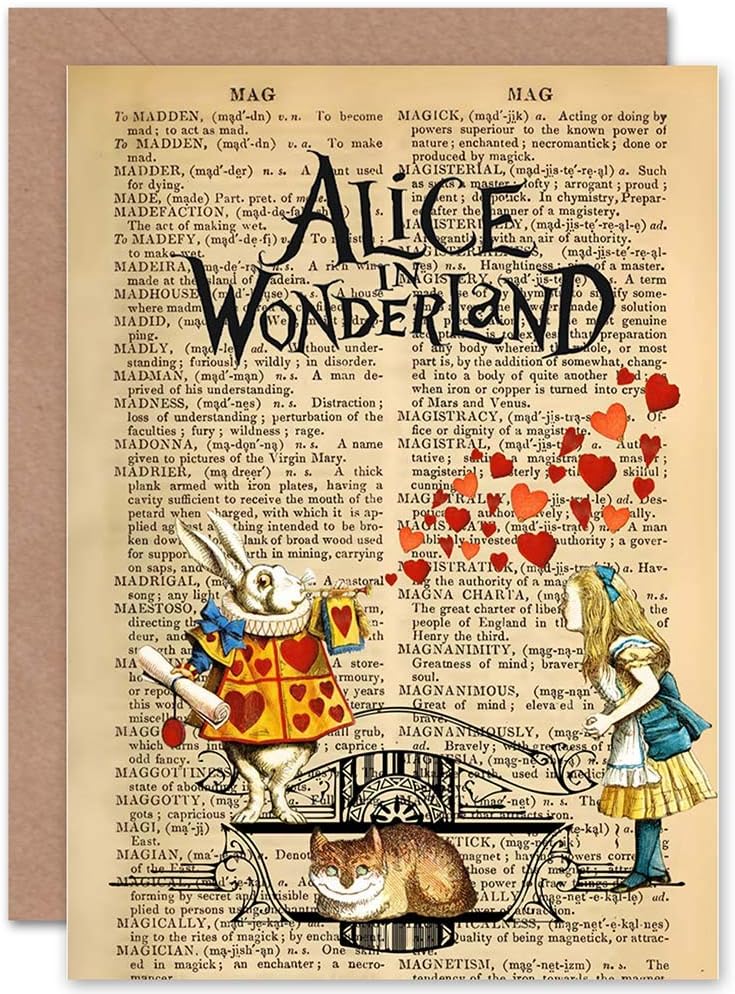 Wee Blue Coo GREETINGS CARD BIRTHDAY GIFT UPCYCLE DICTIONARY ALICE WONDERLAND COLLAGE, Single Card, 17.5 x 12.5 cm