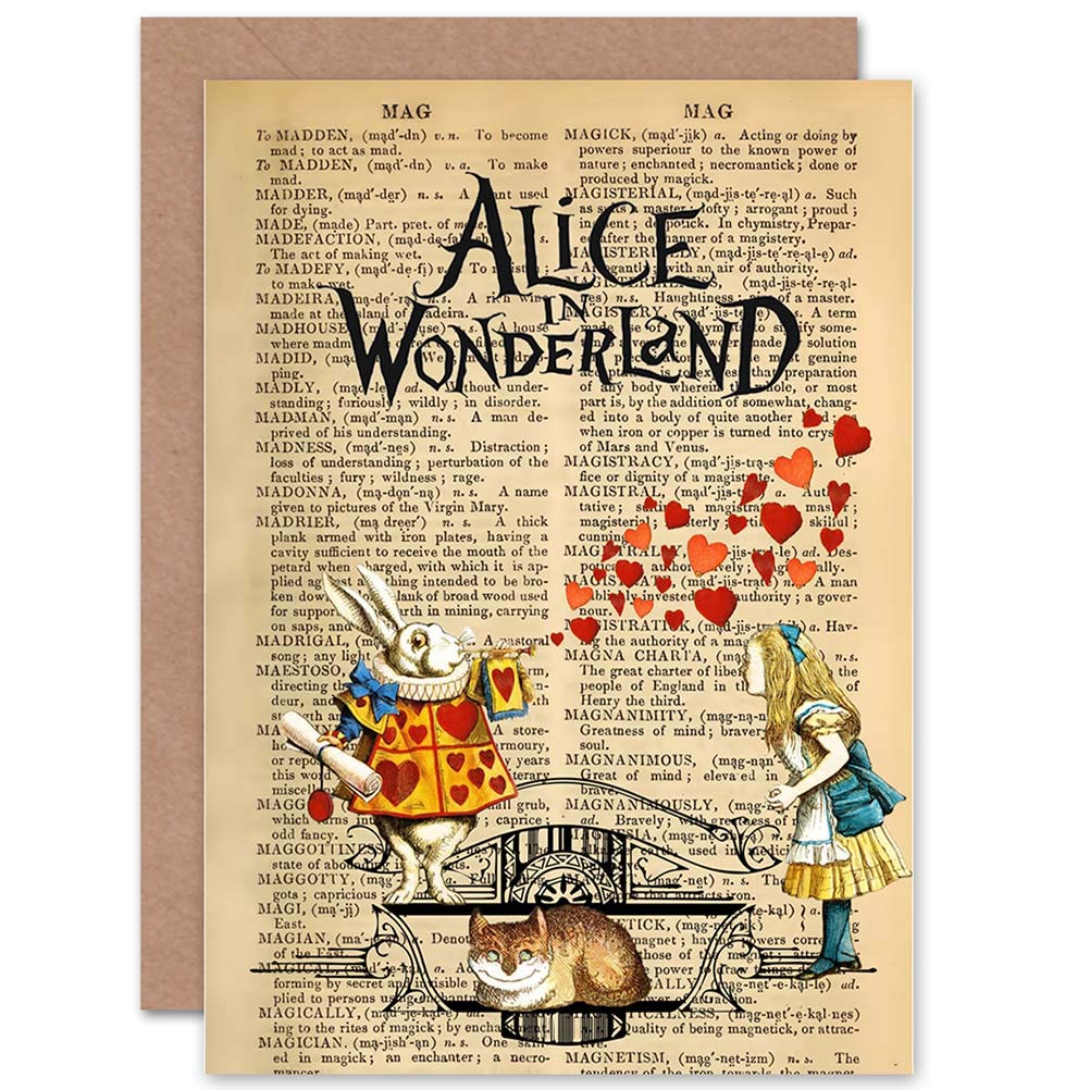 Wee Blue Coo GREETINGS CARD BIRTHDAY GIFT UPCYCLE DICTIONARY ALICE WONDERLAND COLLAGE
