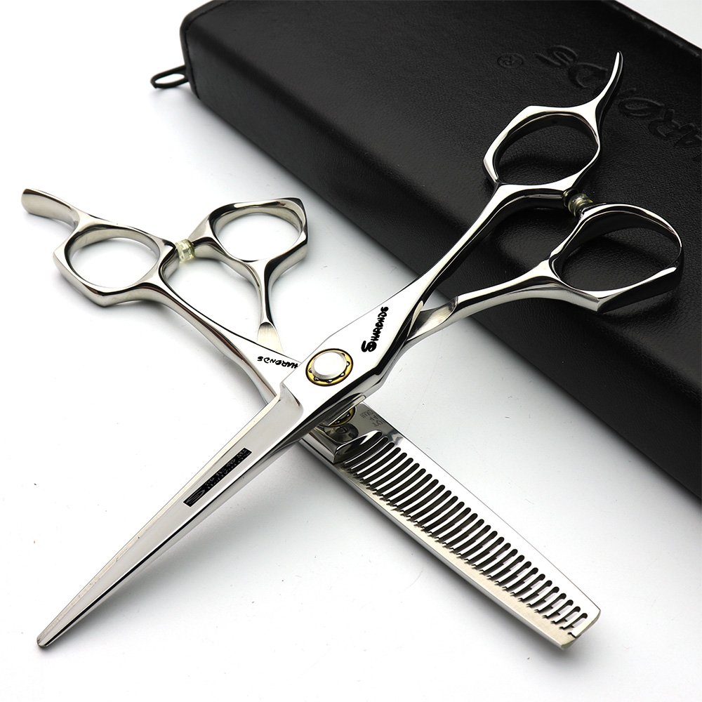 Japan 440C 6inch hair profession stylist Bearing scissors hair salon studio professional modeling tools cutting scissors + thinning scissors (2pcs) — image 1
