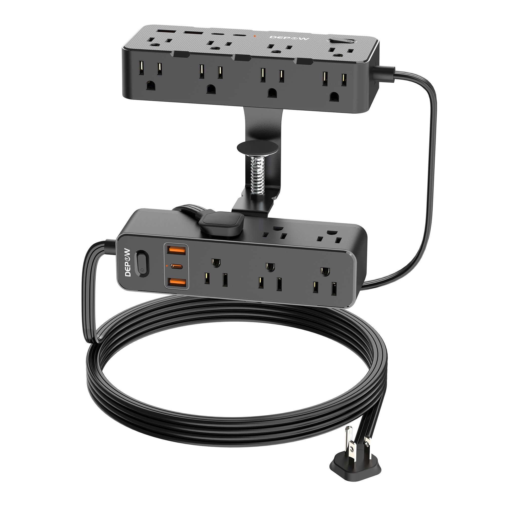 Photo 1 of DEPOW Dual Layer Desk Clamp Power Strip & Surge Protector: 17 Outlets + 7 USB (3 USB-C) Charging Station, Space-Saving Under Desk Organizer with 10ft Extension Cord, 1700J Protection (Black)