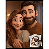 NAZENTI Custom Cartoon Portrait from Photo, Couple Photo Wall Art, Valentines Day Personalized Gifts for Him, Her, Custom Couple Portrait Canvas, Anniversary Wedding Engagement Gifts for Husband, Wife