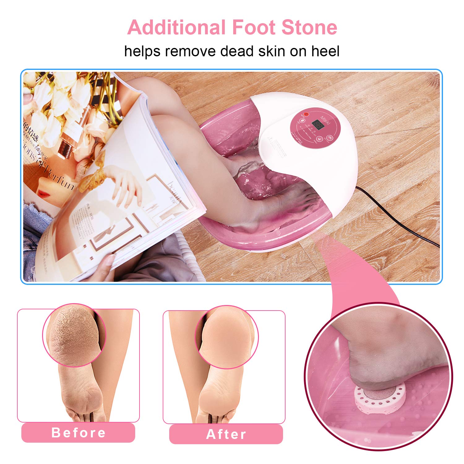 Foot Spa Misiki Foot Bath Massager with Heat Bubbles Vibration and Auto Shut-Off, 4 Massage Rollers and Pedicure Stone for Acupressure Shiatsu Massage to Relieve Feet Muscle Pain …: Beauty