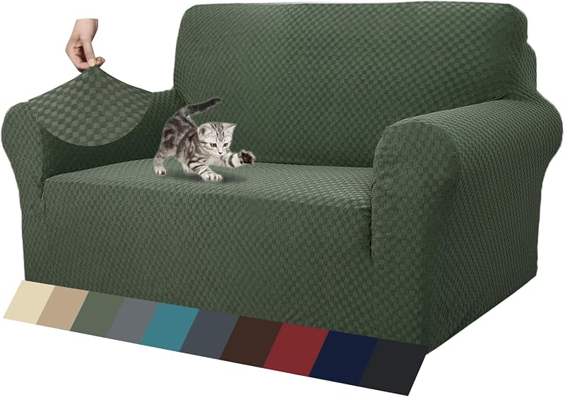 MAXIJIN Newest Jacquard Sofa Cover 2 Seater Army Green Elastic Non Slip