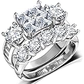 Princess Wedding Rings for Women - Brilliant Cubic Zirconia Big Engagement Bridal Sets Size 5-11