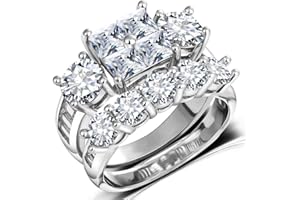 HIYONG Princess Wedding Rings for Women - Brilliant Cubic Zirconia Big Engagement Bridal Sets Size 5-11