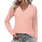 Syellowafter Womens Sweatshirt V Neck Pleated Long Sleeve Shirts Casual Lightweight Tunic Tops Loose Fit Pullover