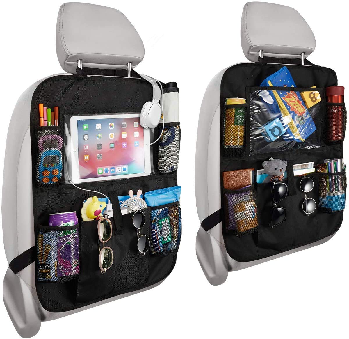 Rightwell Car Seat Organiser 2 Pcs Back Seat Protector for Kids, Car Organiser Back Seat for up to 10" iPad, Kids Back Seat Organiser with 5 Pockets to Storage Toys, Books, Drinks