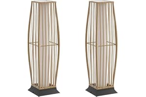 Pationate Rattan Outdoor Floor Lamp Set of 2, Boho Solar Porch Lights Outdoor Waterproof for Patio, Garden, Balcony & Deck, Natural (Vertical)