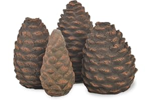 Skyflame Ceramic Fiber Pine Cones, 4 pcs Christmas Decorative Gas Faux Fireplace Logs in Assorted Sizes for Most Types of Indoor or Outdoor Fireplace and Fire Pit, Clean Burning Accessories