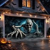 IMISHM 7 x 16 FT Halloween Garage Door Cover Giant Scary Skeleton Backdrop Banner Halloween Garage Door Decorations Creepy Skull Haunted House Outdoor Decoration, Spooky Horror Scene for Party Decor