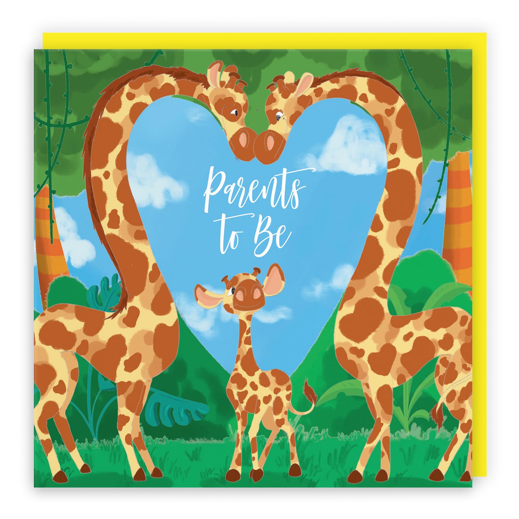 Hunts England - Large Parents To Be Congratulations New Baby Card - Large Card - Boy - Girl - Newborn - Cute Giraffes - Jungle Collection - Large - 210 x 210 mm