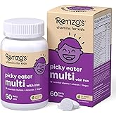 Renzo's Picky Eater Kids Multivitamin with Iron, Dissolving Kids Vitamins with Vitamin D3 and K2 and More, 60 Sugar-Free Melty Tabs, Lil’ Green Apple Flavored