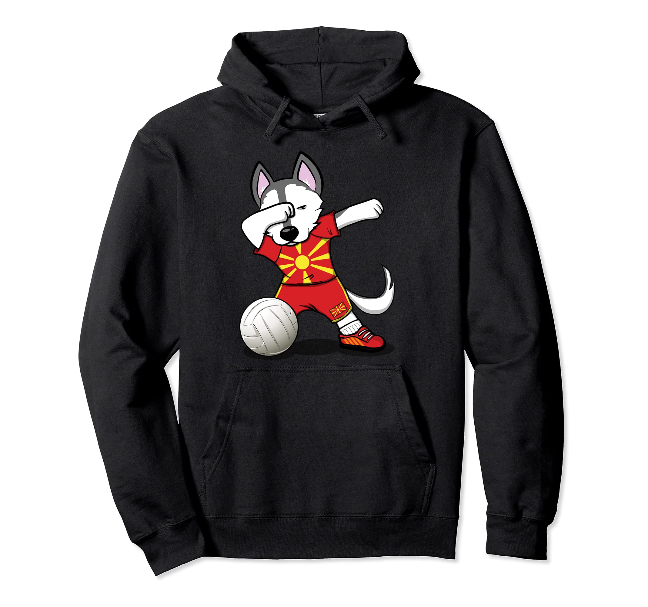 Funny Dabbing Husky Dog Macedonia Volleyball Fan Jersey Flag Pullover Hoodie