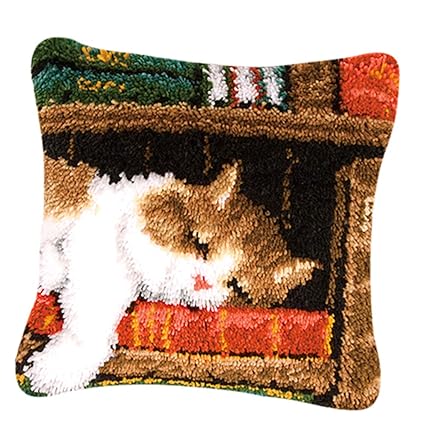 Amazon Com Fityle Diy Sleeping Cat Pillow Cover Latch Hook Kits