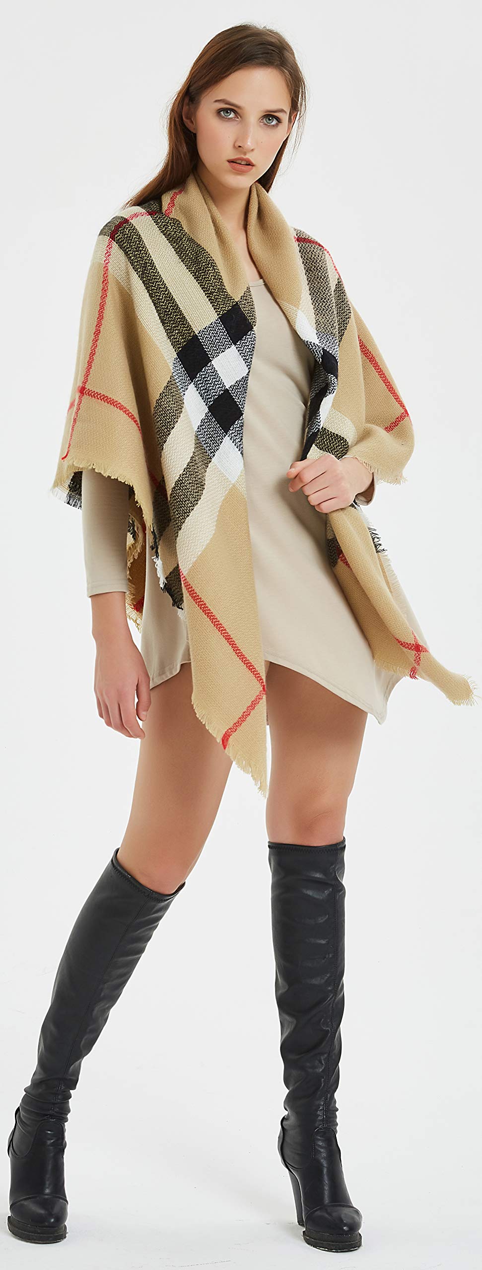 VIVIAN & VINCENT Women's Plaid Blanket Winter Scarf Warm Wrap Oversized Shawl Cape VIVIAN & VINCENT Women's Plaid Blanket Winter Scarf Warm Wrap Oversized Shawl Cape