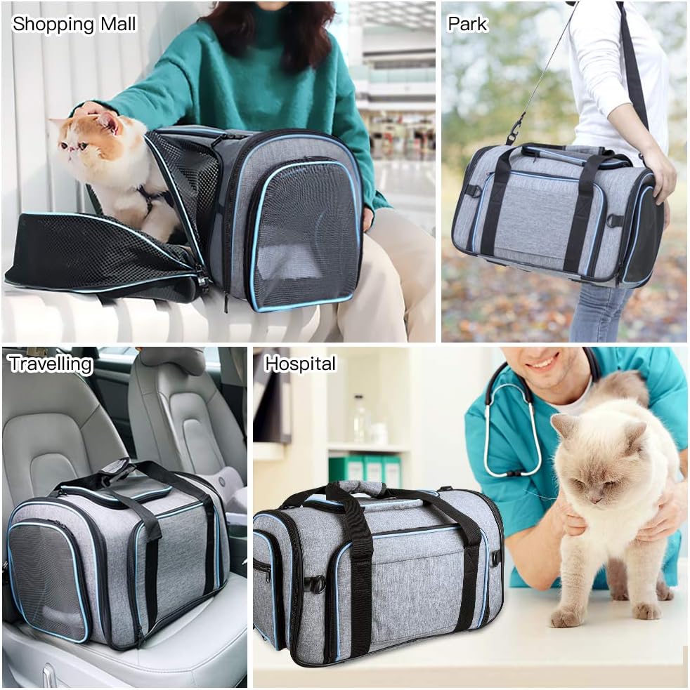 Siivton Pet Carrier Airline Approved, Expandable Soft-Sided Dog Carrier with Fleece Pad for Cats, Foldable Pet Travel Bag Safe and Easy : Pet Supplies