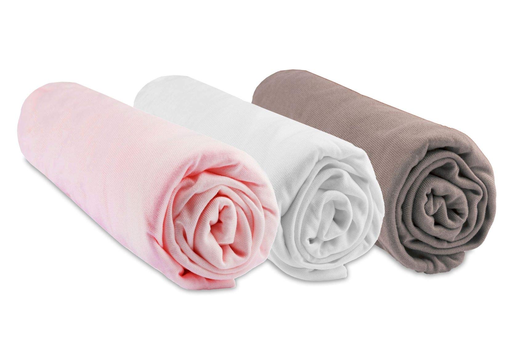 Set of 3 Bamboo Fitted Sheets 60 x 120 cm – Pink White Taupe