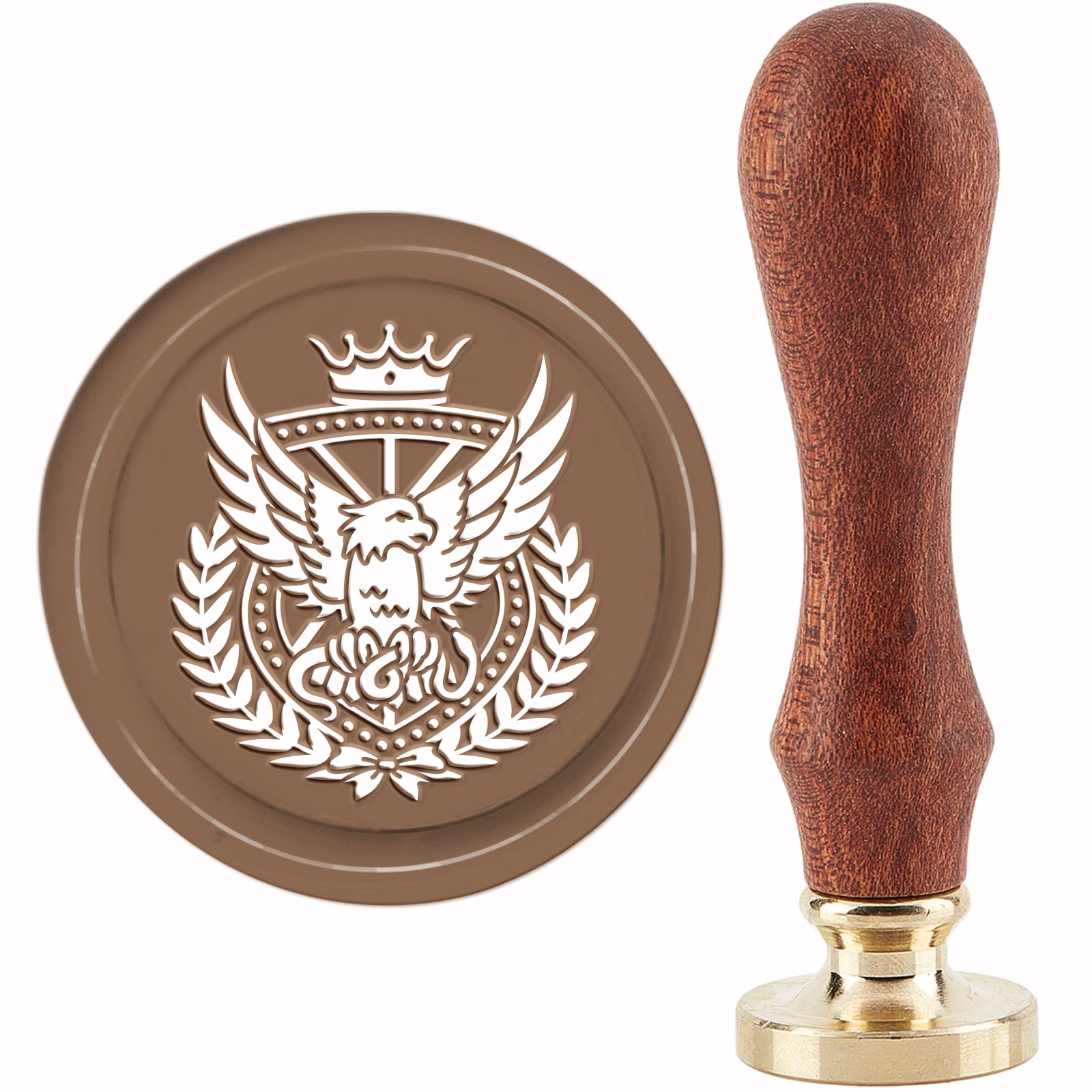 CRASPIRE Wax Seal Stamp Eagle Sealing Wax Stamps Wreath 30mm/1.18inch Removable Brass Head Sealing Stamp with Wooden Handle for Invitations Cards Valentine's Day Gift Wrap