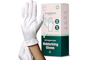 Clearbody Organics Small White 100% Organic Cotton Gloves - 5 Pairs (10 Pcs) for Dry & Cracked Hands, Reusable Moisturizing Repair - White Gloves