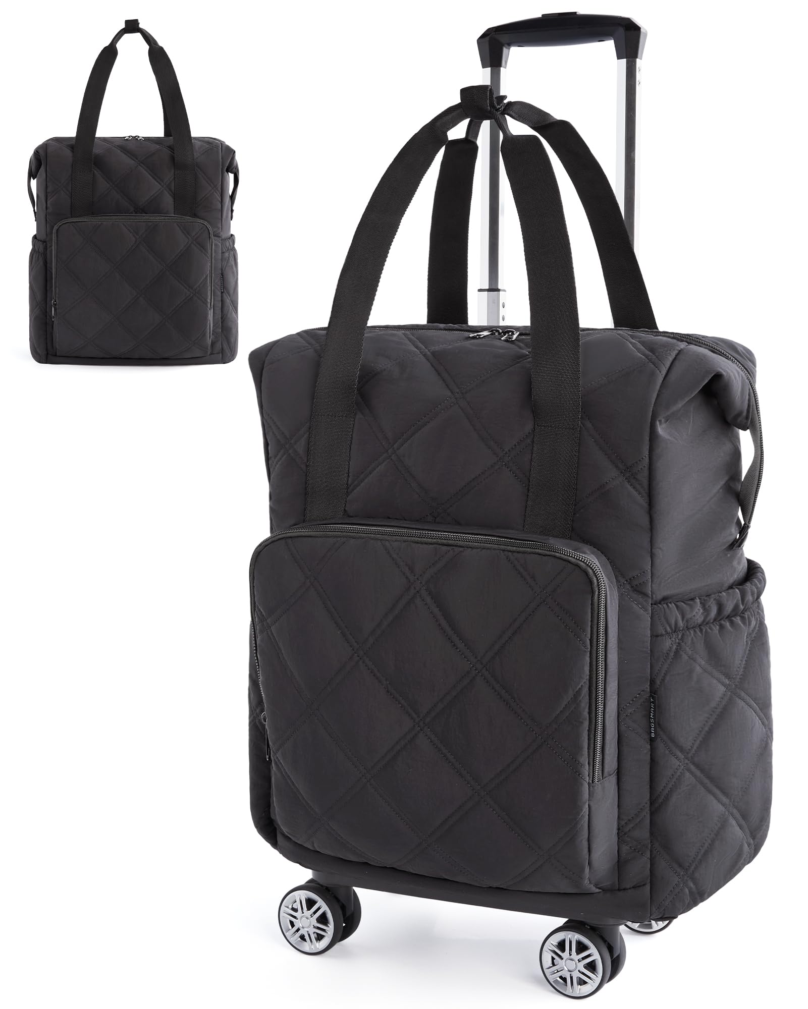 Photo 1 of BAGSMART Rolling Duffle Bag with Wheels, 35L Carry on Travel Bag with Detachable Wheels, PVC Wet Pocket Duffle Bag with Handle, Black