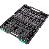 �鶹�� Basics 46-Piece 3/8-Inch Drive 6 &12 Point Shallow & Deep Socket Set and 72 Teeth Reversible Ratchet, SAE/Metric Size 