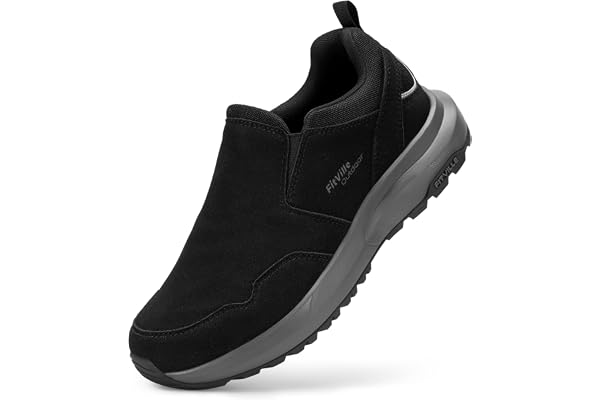 FitVille Men's Wide Slip on Shoes for Men Hiking Loafers Go Walking Shoes Trekking Trails Sneakers with Arch Support