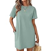 Ekouaer Nightgowns for Women Cotton Sleep Shirts Tshirt Nightshirt Casual Sleepdress Sleepwear with Pockets Light Green XL