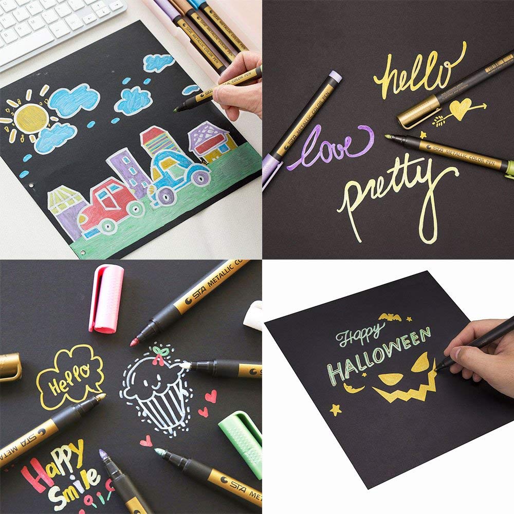 Metallic Pen Marker Metal Art Paint Marker Medium Point Tip for Gift Card Making, Rock Painting, Scrapbooking, DIY Photo Album, Glass, Wood, Crafting, Set of 10 Assorted Colors, Colorsky