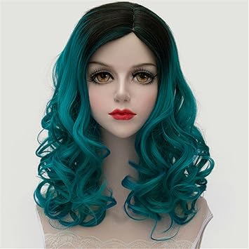 Women Wigs Shoulder Length Wig Green Wigs Medium Long Curly Big