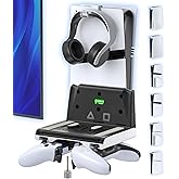 P5 Wall Mount Kit with Controller Holder Compatible with P5/Slim/Pro Disc & Digital, Pa5 Mount Floating for Gaming Accessories, Compact Pa5 Vertical Wall Shelf Organizer Bracket with Headphone Hook