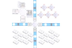 NBBUFF 5Packs X Shape 4-Pin 8mm LED Strip Connectors with 20Pcs Clips, Unwired Solderless LED Light Connectors, Led Connectors for Strip Lights, Led Light Strip Connectors for Extension