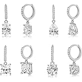 MDFUN 4 Pairs Dangle Drop Earrings for Women, 18K Gold Plated Cubic Zirconia Drop Dangle Huggie Hoop Earrings CZ Diamond Teardrop Hypoallergenic Jewelry