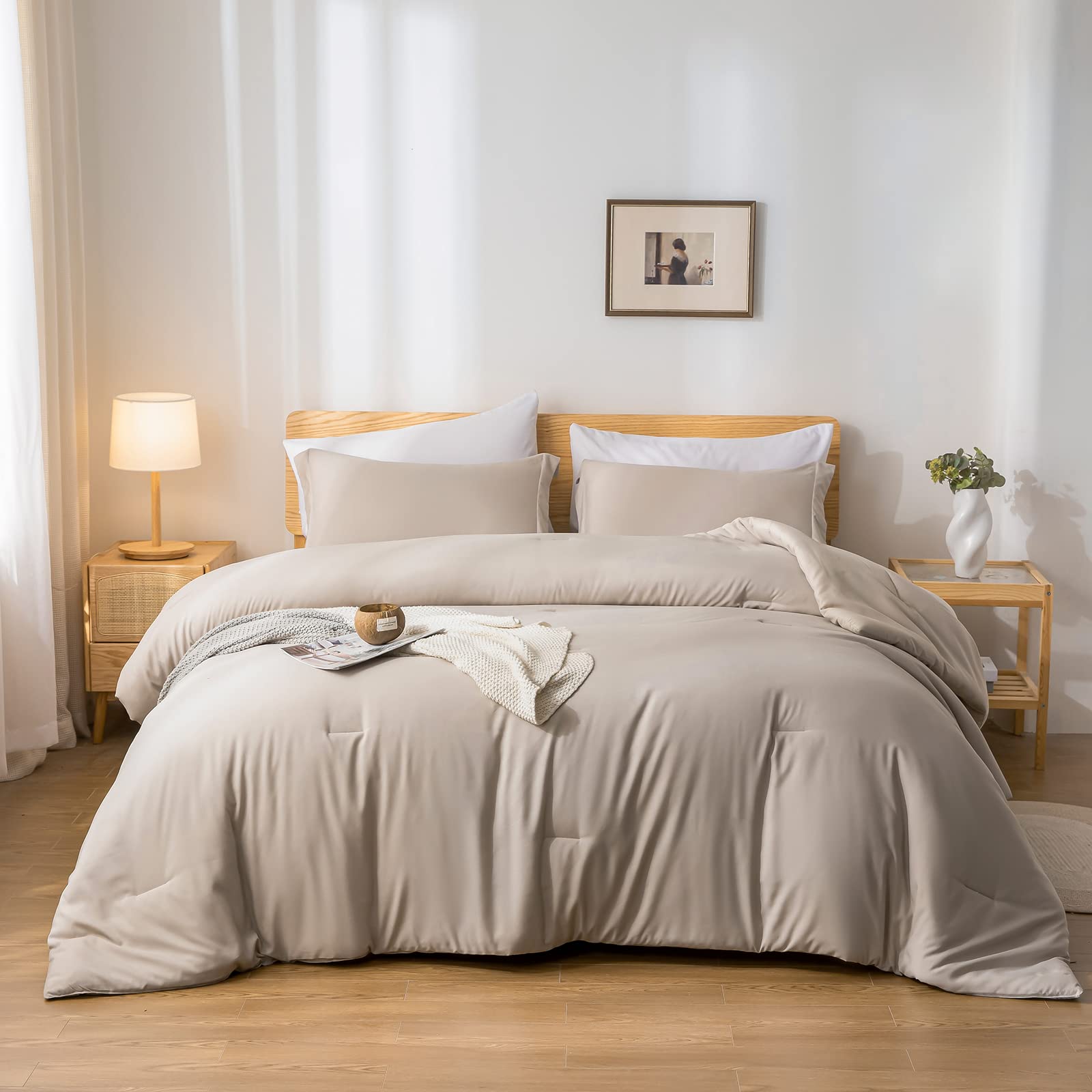 Photo 1 of weigelia Twin Comforter Set Oatmeal Fluffy Microfiber Comforter Set for Women and Men Lightweight 5 Pieces Bed in A Bag Soft All Season with Comforters, Flat & Fitted Sheets, Pillowcases & Shams