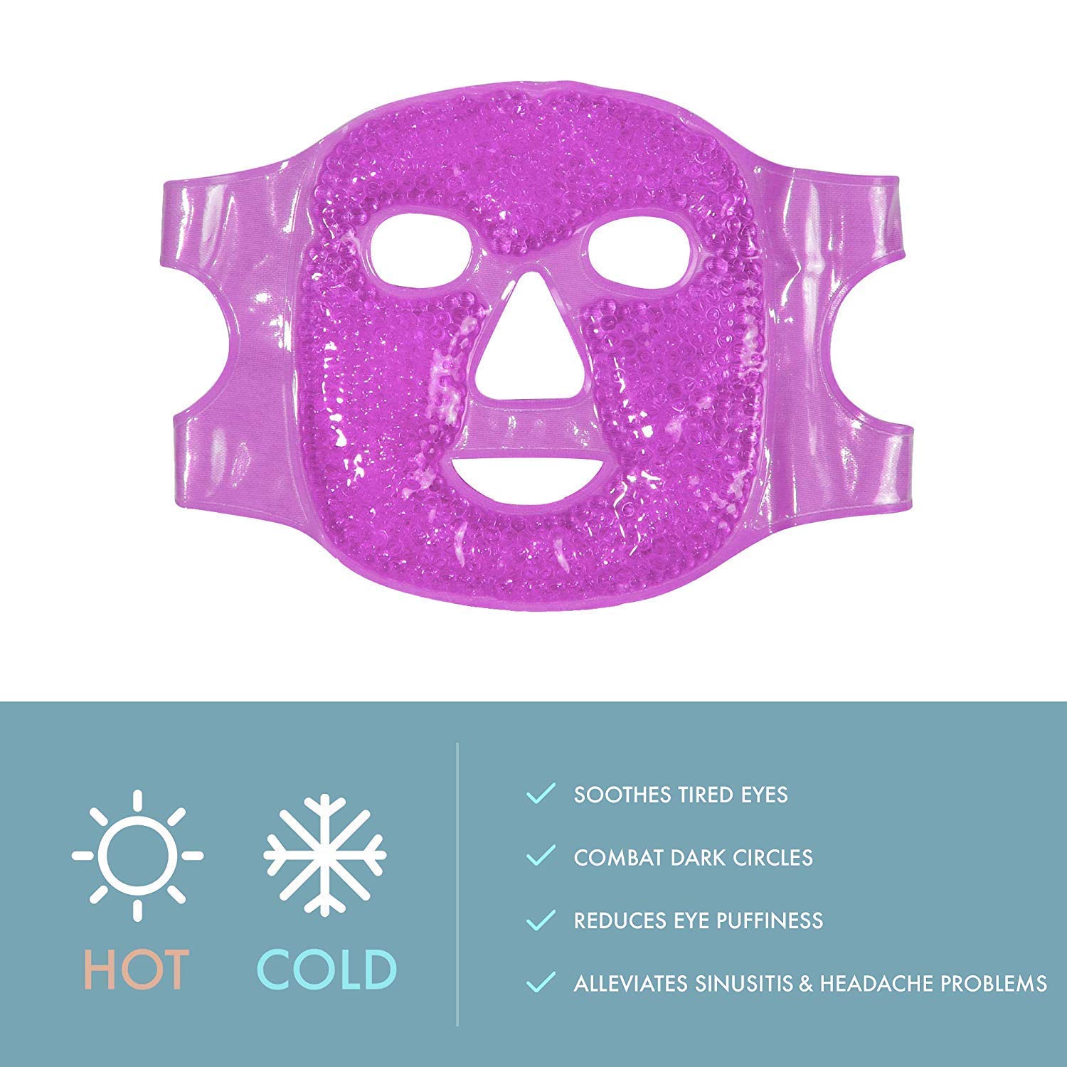 PerfeCore Facial Mask - Get Rid of Puffy Eyes - Migraine Relief, Sleeping, Travel Therapeutic Hot Cold Compress Pack - Gel Beads, Spa Therapy Wrap for Sinus Pressure Face Puffiness Headaches - Gel Mask - Purple : Beauty