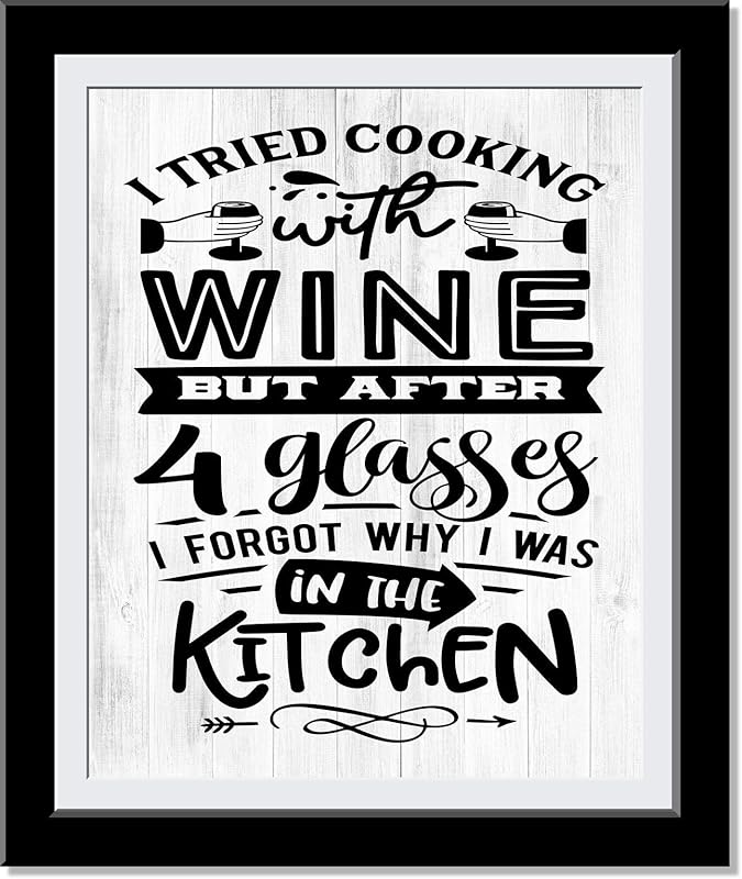 I tried cooking with wine Funny Kitchen Signs, Kitchen Wall Decor, Cute Typography Fun and full of character Kitchen Art Home Decor, Super Funny Kitchen Decor | 8 x 10 UnFramed Prints…