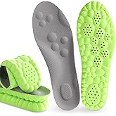 Pickleball Insoles, 4D Memory Foam Arch Support Inserts, Shock Absorbing, Anti-Slip Massage Support, Breathable Comfort for Walking & Sports(Green, Men 6-7/Women 8-9)