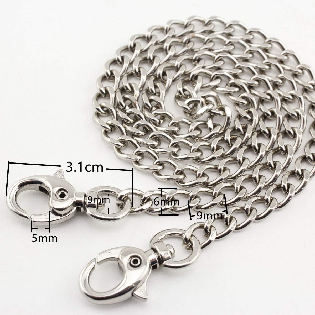 Nickel, 60cm Iron Short Length Metal Purse Chain, Purse Chain Strap for Bag Handle,Bag,Handbag and Purse Making Chain Replacement CF30