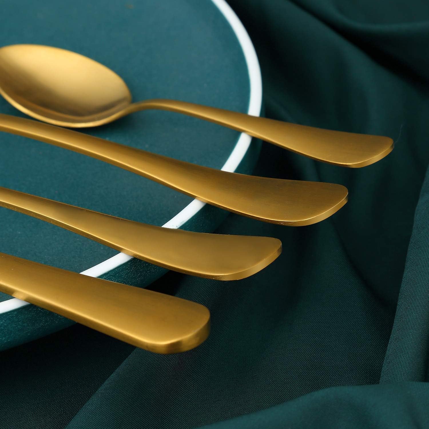 Cutlery Set, BEWOS 16-Piece Stainless Steel Matt Gold Flatware Set - Image 5
