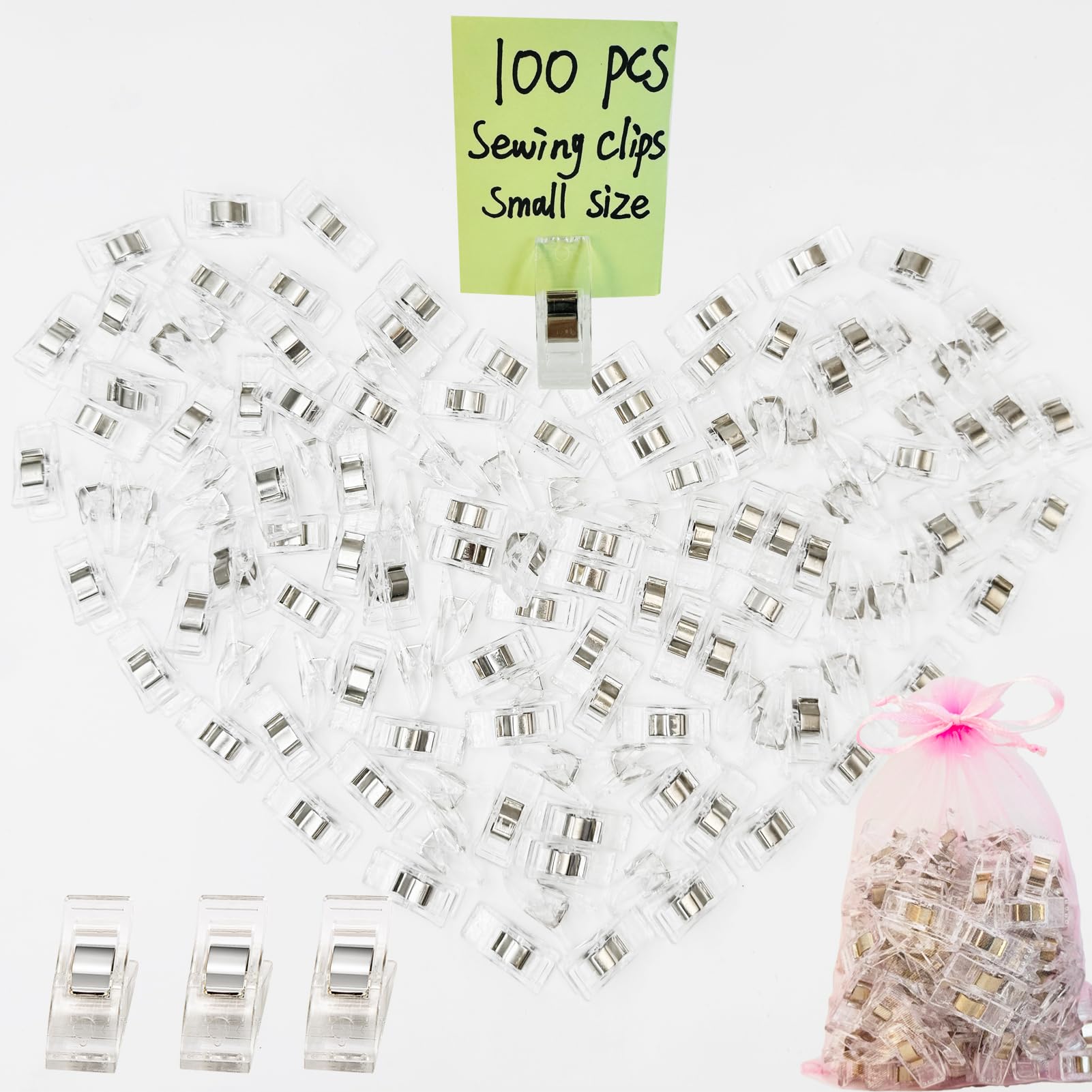 Photo 1 of 100 PCS Small Size Sewing Clips Clear Color Quilting Clips, Multipurpose Fabric Clips, Sewing Supplies, Crafting Tools, Photo Clips
