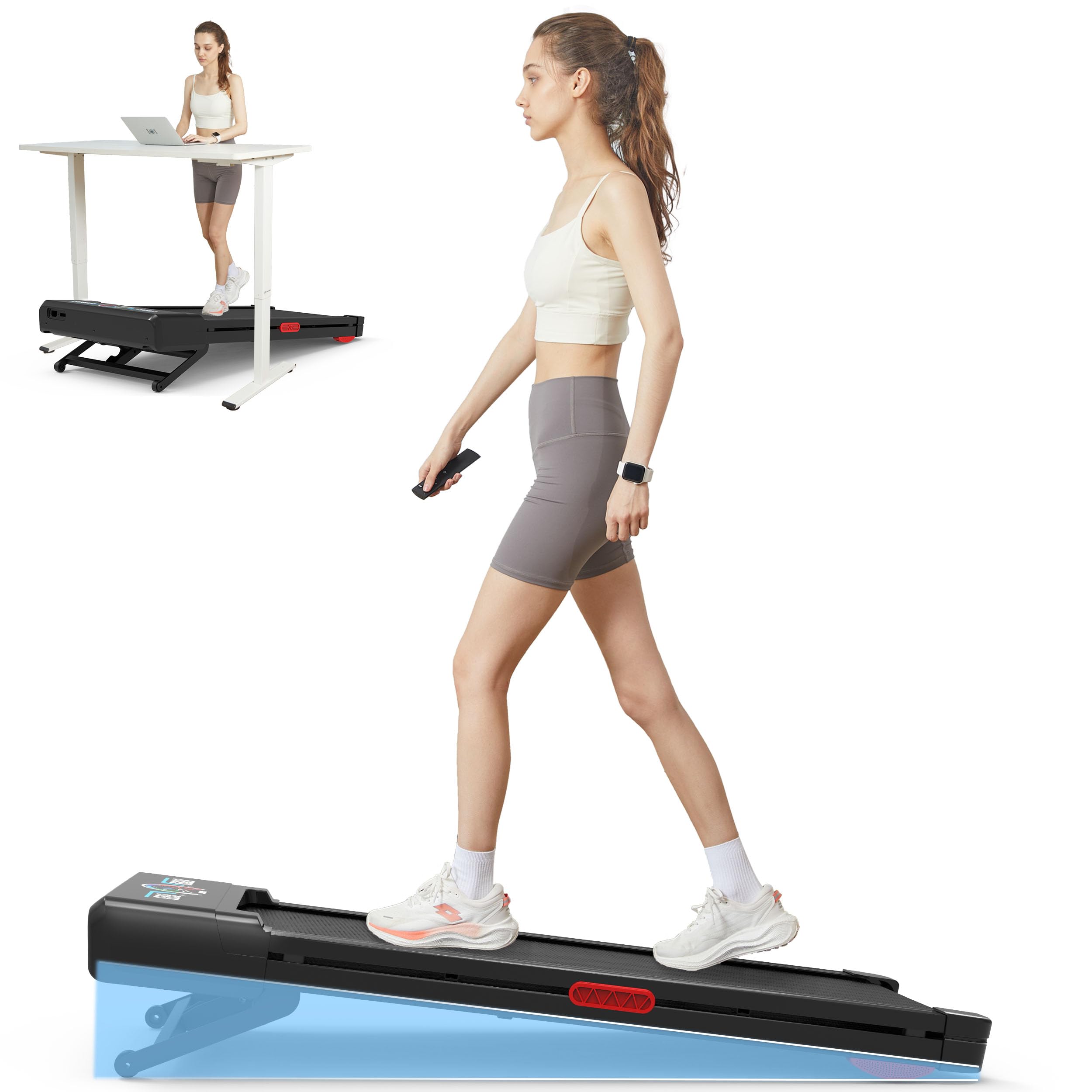Photo 1 of TRAILVIBER Walking Pad Treadmill with 12% 9-Level Auto Incline, 450 lbs Capacity RGB LED Screen, Smart APP, Bluetooth Speaker Under Desk Treadmill, Compact Treadmills for Home Hiking, Blue Black