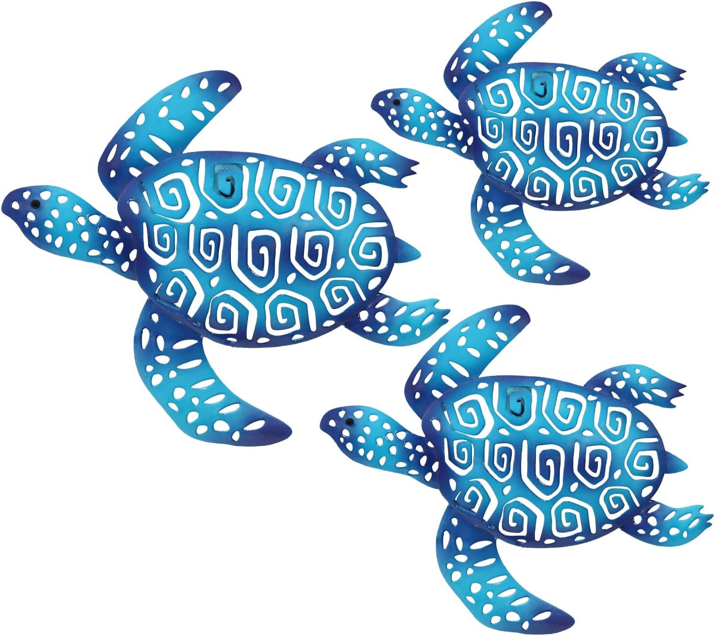 Plaques & Wall Art - RRG Metal Sea Turtle Beach Theme Decor Bathroom Wall Art Decor, Ocean Themed Wall Decorations for Home Indoor Outdoor Office Garden,(Blue, Set of 3)
