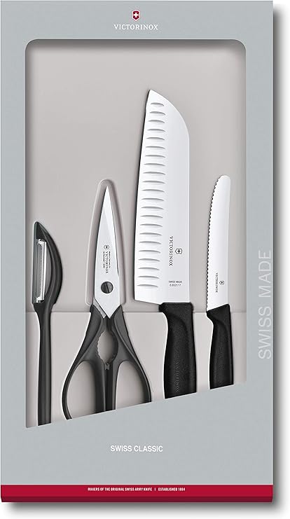 Amazon Com Victorinox Swiss Classic 4 Piece Kitchen Set With Kitchen Knife Paring Knife Kitchen Shears And Universal Peeler Black Kitchen Dining