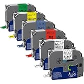 Labelwell 6-Pack TZe 12mm 0.47 Laminated Multi Color Compatible for P Touch Label Tape TZ TZe-231 131 431 531 631 for PTouch PT-H110 D210 D220 PT-H103W, Clear/White/Red/Blue/Yellow/Green