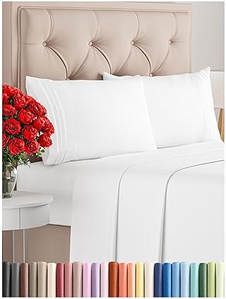 Home & Kitchen - Queen Size 4 Piece Sheet Set - Comfy Breathable & Cooling Bed Sheets Set - Hotel Luxury Bedding for Women, Men, Kids, Teens, Boys & Girls - Deep Pockets, Ultra-Soft, Wrinkle Free - Oeko-Tex - White