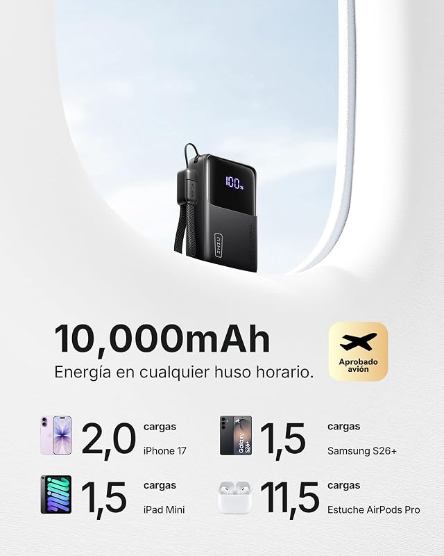 10000mAh Power Bank, Ultra Mini 45W Carga Rápida Bateria Externa