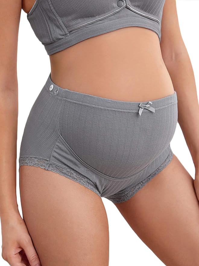 MakeMeChic Women's Maternity Panty Lace Trim Adjustable Elastic Waist