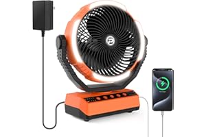 PANERGY Camping Fan with Light - 20000mAh Rechargeable Battery Fan with Charger, 70Hrs Cooling Time, 4 Speeds, 110° Auto Oscillation & 270° Pivot Design with Hook for Camping/Power Outage/Hurricane