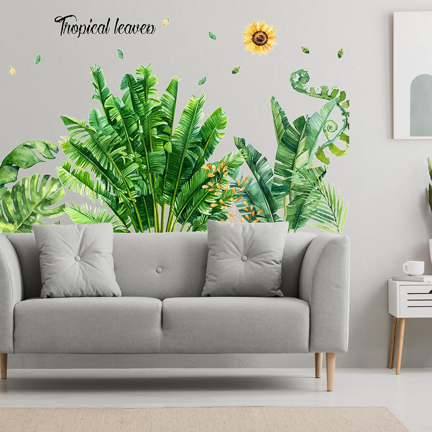 Tropical Plam Green Plant Wall Decor, DILIBRA Giant Nature Banana Green Leaf Sun Wall Decal, Watercolor Fresh Monstera Tree Leaves Wall Stickers Mural for Bedroom Nursery Office: Kitchen & Dining