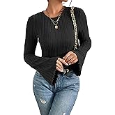 MOLERANI Womens Long Bell Sleeve T-Shirts Top Fall Pullover for Women - Lightweight,Knit,Crewneck,Going Out,Fall Fashion 2025