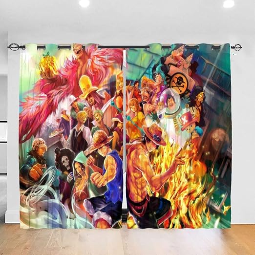 Amazon Com Kzlxch One Piece Anime Blackout Curtains For Windows Dining Living Room Bedroom Insulation Thermal Top Drapes Blackout Curtain 52 X 72 Inch Long 2 Panels Home Kitchen